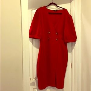 Red w/ brown button dress